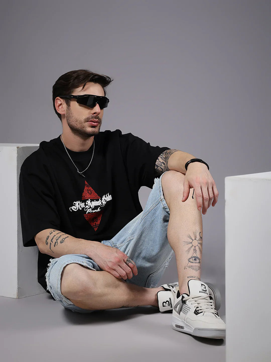 Rise Against Odds Inspired Puff Print Oversized T-Shirt for Men