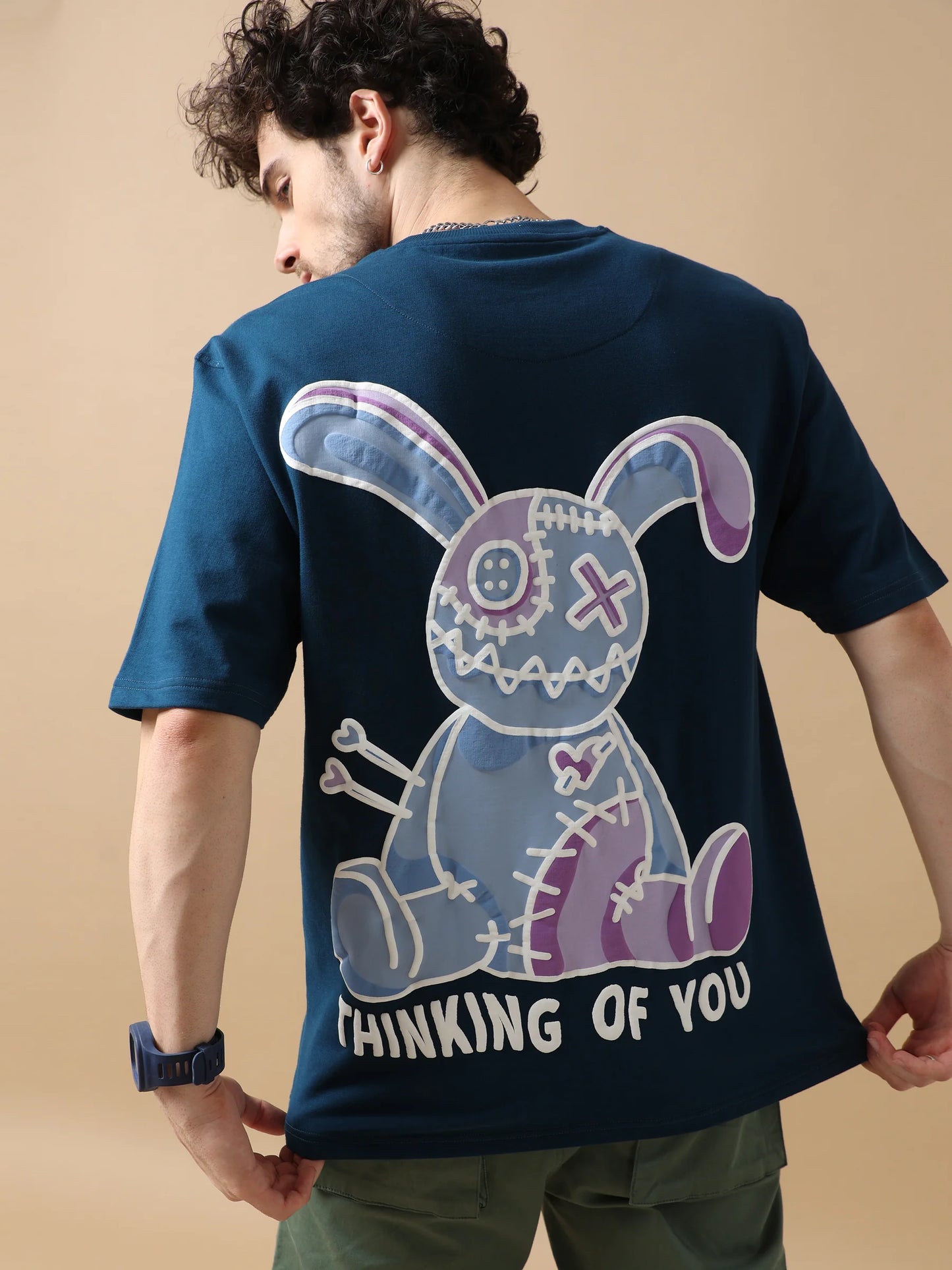 Navy Oversized T Shirt Featuring Voodoo Doll Print for Casual and Streetwear Looks