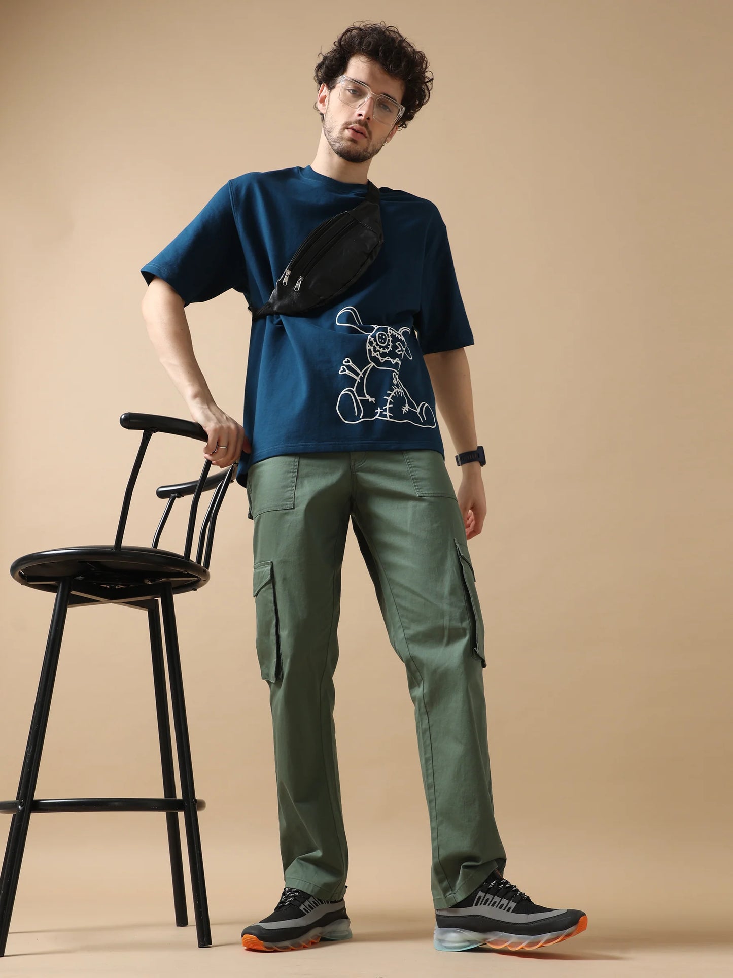 Navy Oversized T Shirt Featuring Voodoo Doll Print for Casual and Streetwear Looks