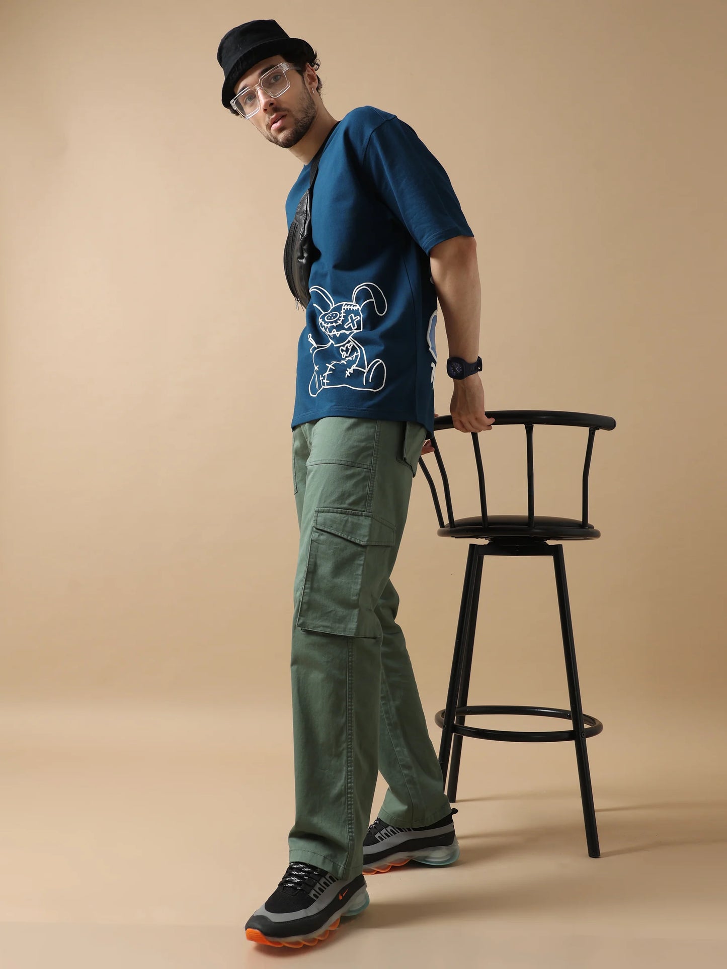 Navy Oversized T Shirt Featuring Voodoo Doll Print for Casual and Streetwear Looks