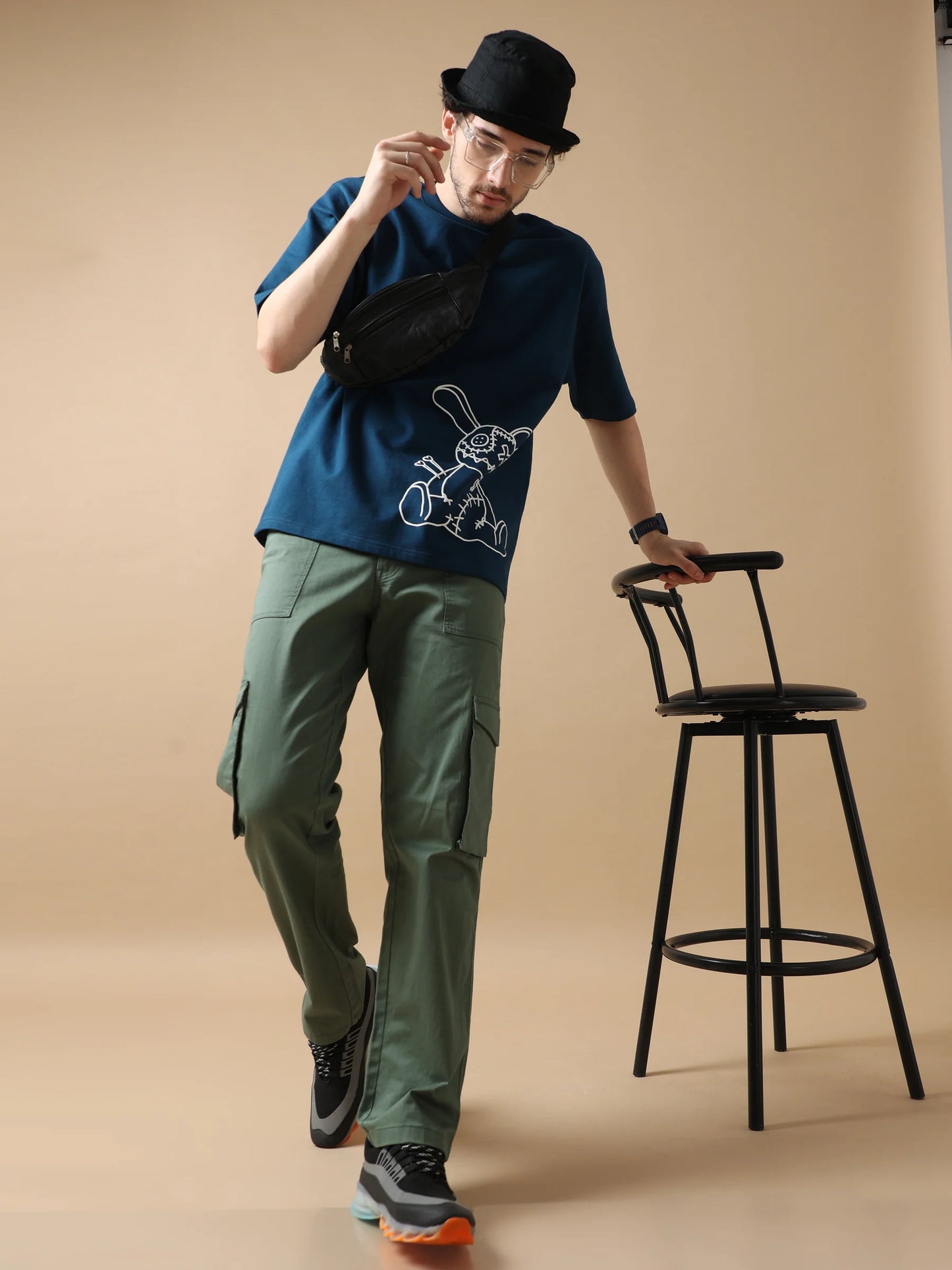 Navy Oversized T Shirt Featuring Voodoo Doll Print for Casual and Streetwear Looks