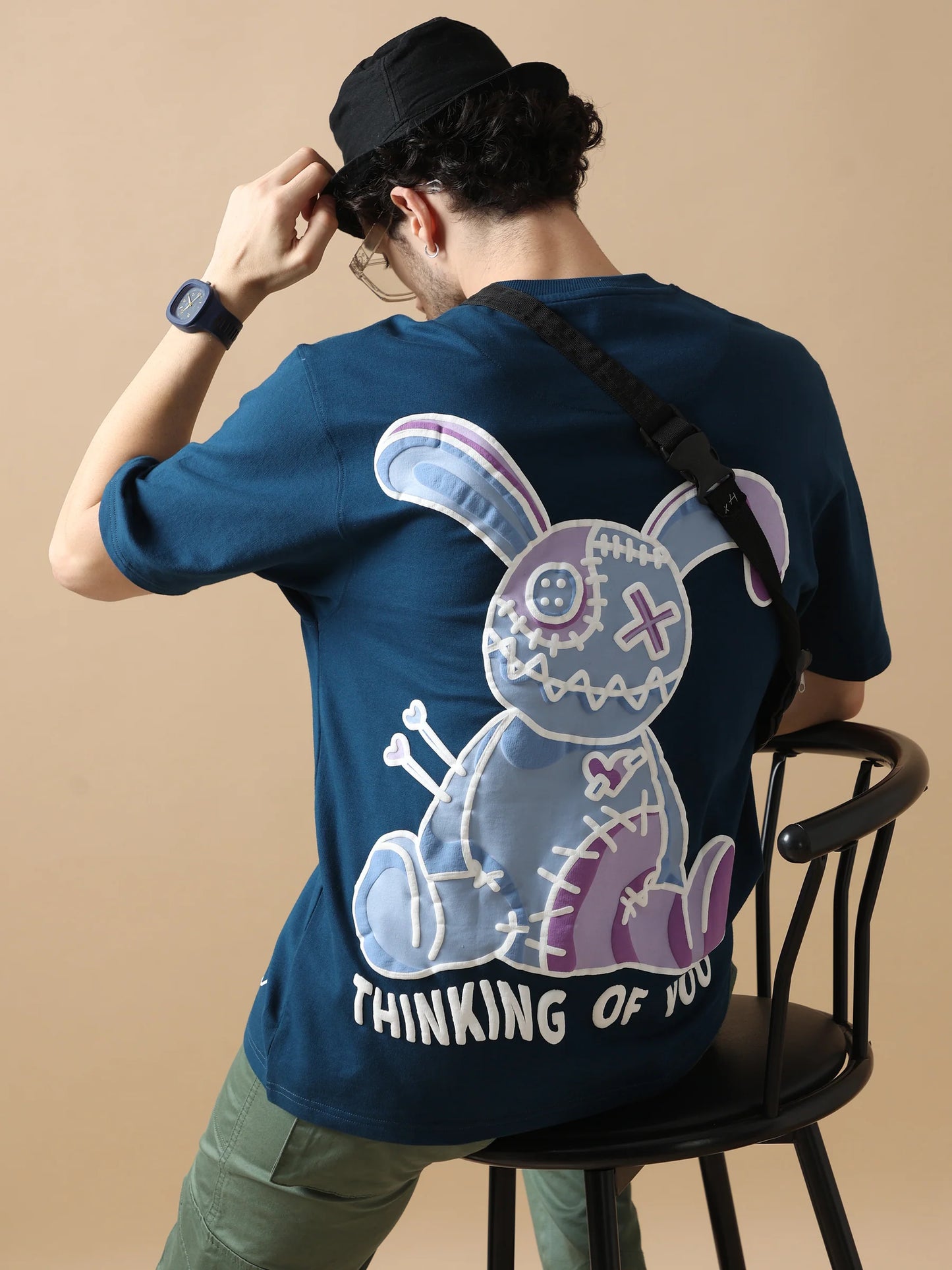 Navy Oversized T Shirt Featuring Voodoo Doll Print for Casual and Streetwear Looks