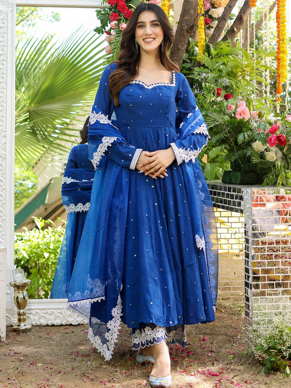 Charming Blue Mirror Anarkali Kurti Set for Party & Occasion Wear
