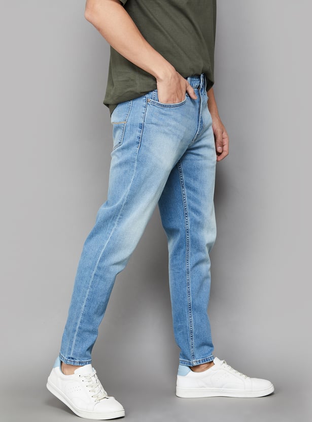 Washed Mankle Jeans Relax Tapered Fit Durable Casual Denim for Daily Wear