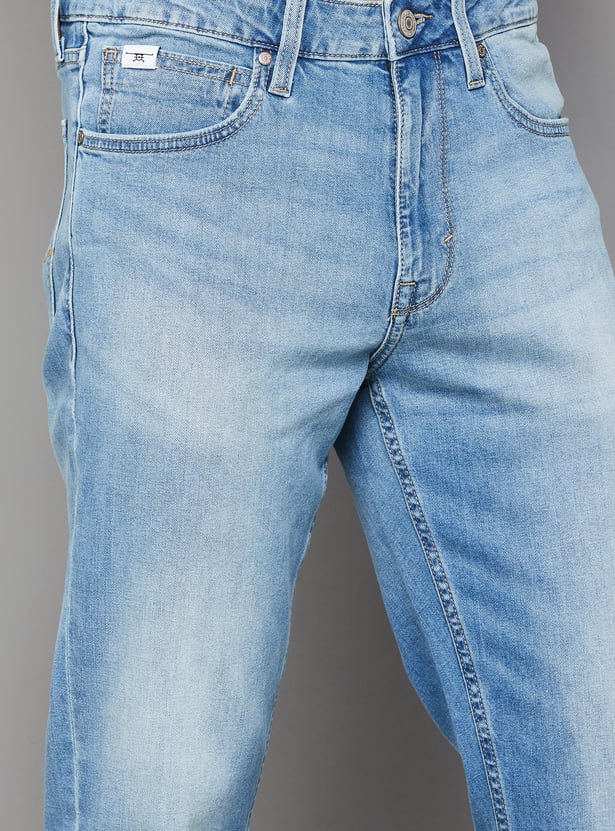 Washed Mankle Jeans Relax Tapered Fit Durable Casual Denim for Daily Wear