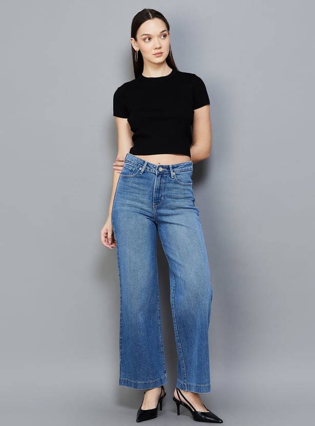 Women's Washed Wide Leg Jeans Relaxed Fit Casual Denim with Soft Faded Finish for Everyday Wear