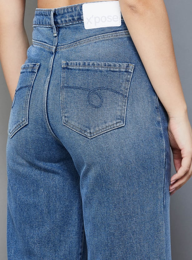 Women's Washed Wide Leg Jeans Relaxed Fit Casual Denim with Soft Faded Finish for Everyday Wear
