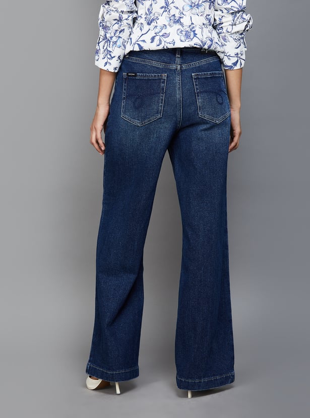 Women's Washed Super High Rise Wide Leg Jeans Relaxed Fit Denim with Soft Stretch and Vintage Wash