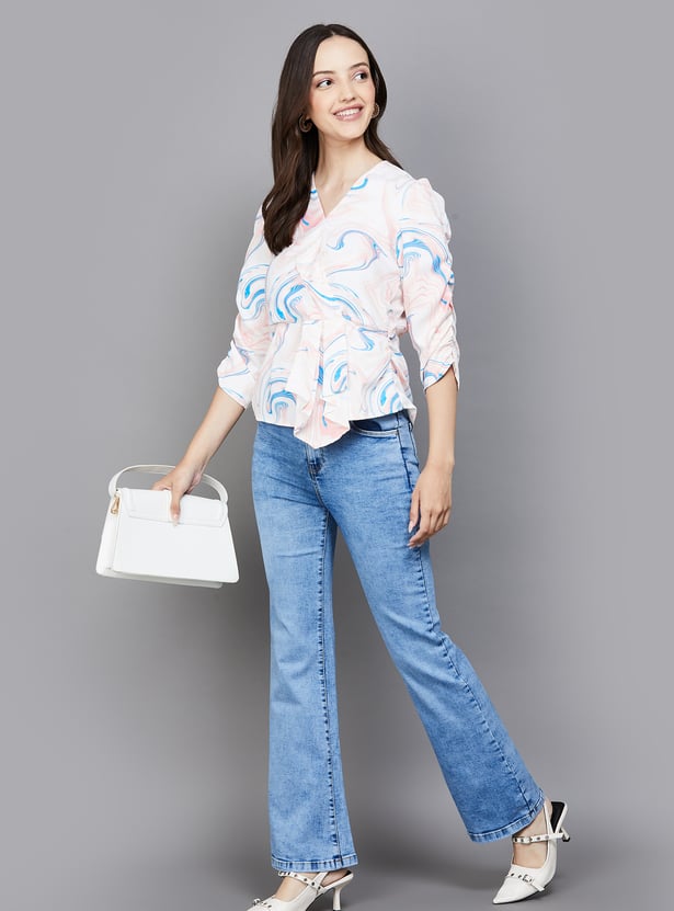 Classic Women's High Waist Washed Flared Jeans Comfortable Fit with Subtle Faded Wash for Everyday Style
