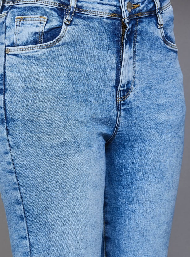 Classic Women's High Waist Washed Flared Jeans Comfortable Fit with Subtle Faded Wash for Everyday Style