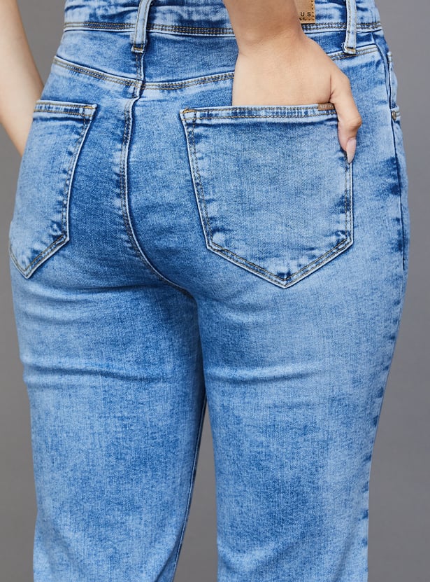 Classic Women's High Waist Washed Flared Jeans Comfortable Fit with Subtle Faded Wash for Everyday Style