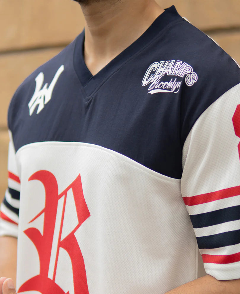 Statement White and Navy Jersey T-Shirt with Soft Fabric and Premium Comfort