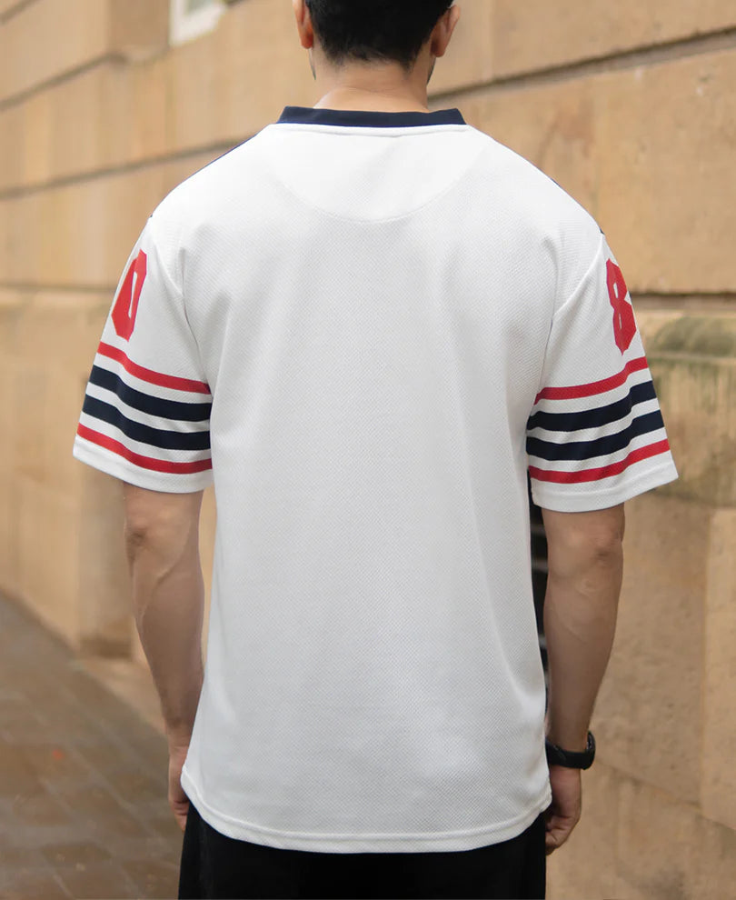 Statement White and Navy Jersey T-Shirt with Soft Fabric and Premium Comfort
