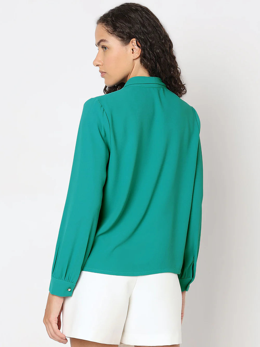 Stylish Turquoise Shawl Collar Top for Women with Modern Casual and Office Look