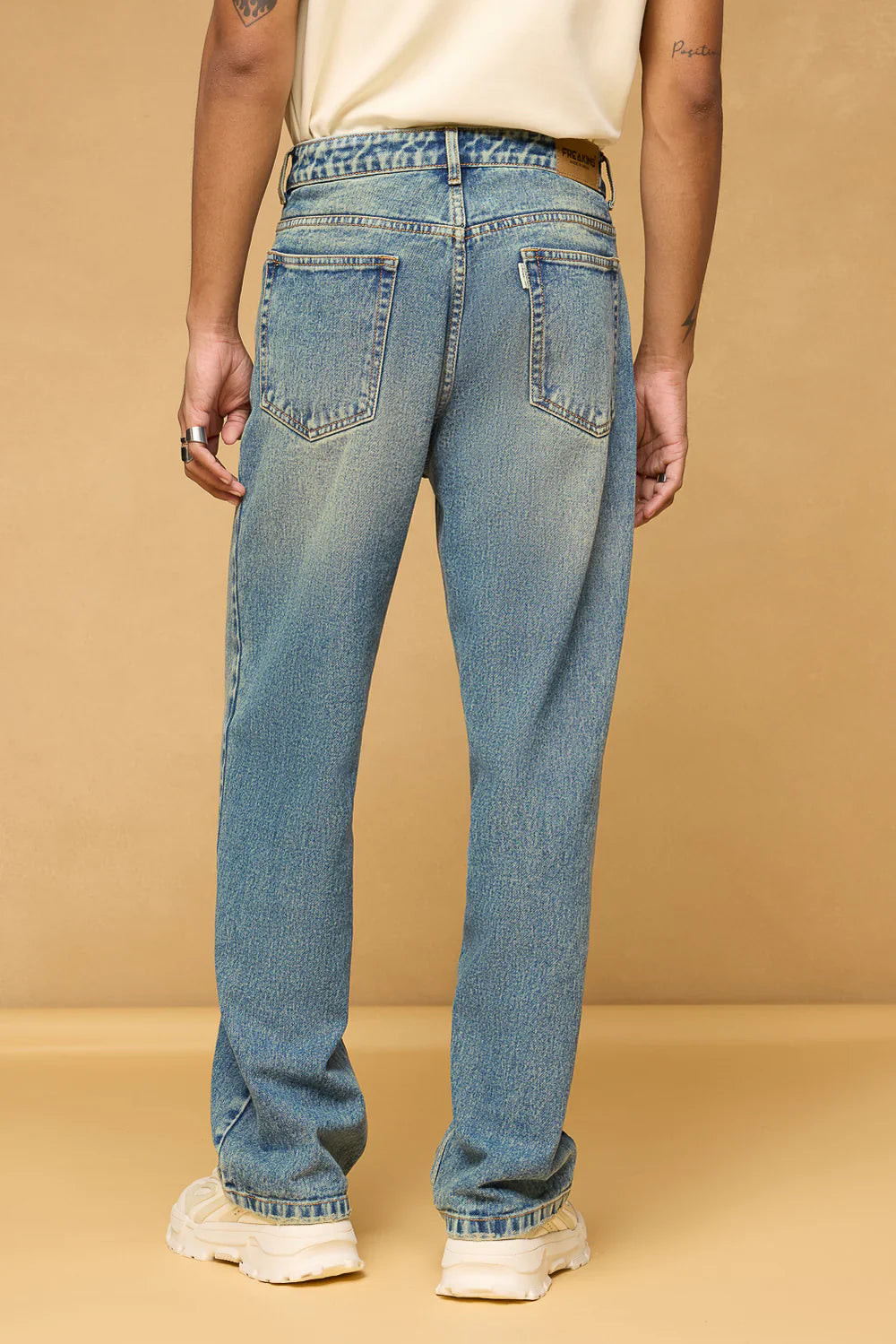 Mens Baggy Straight Leg Denim Jeans in Blue Spruce for Casual Everyday Wear