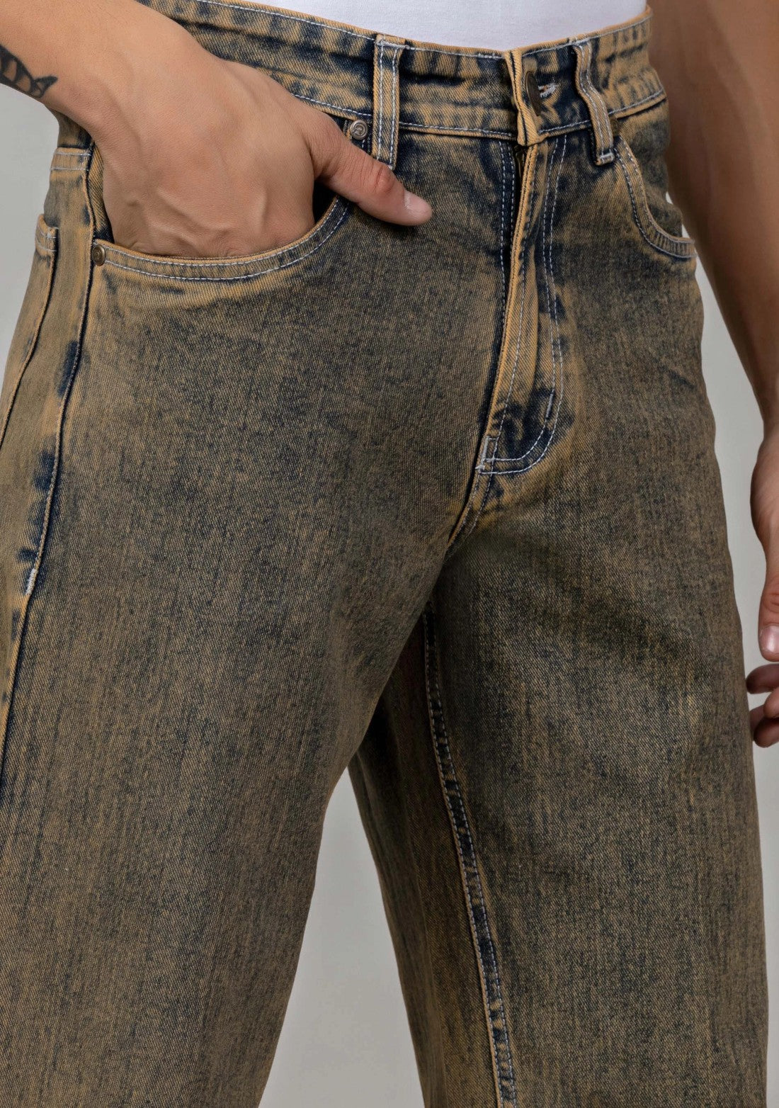 Fashionable Rust Wide Leg Denim Jeans for Men in Contemporary Style