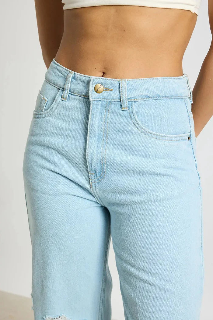 Aqua Haze Distressed Wide Leg Jeans for Women with Relaxed Fit