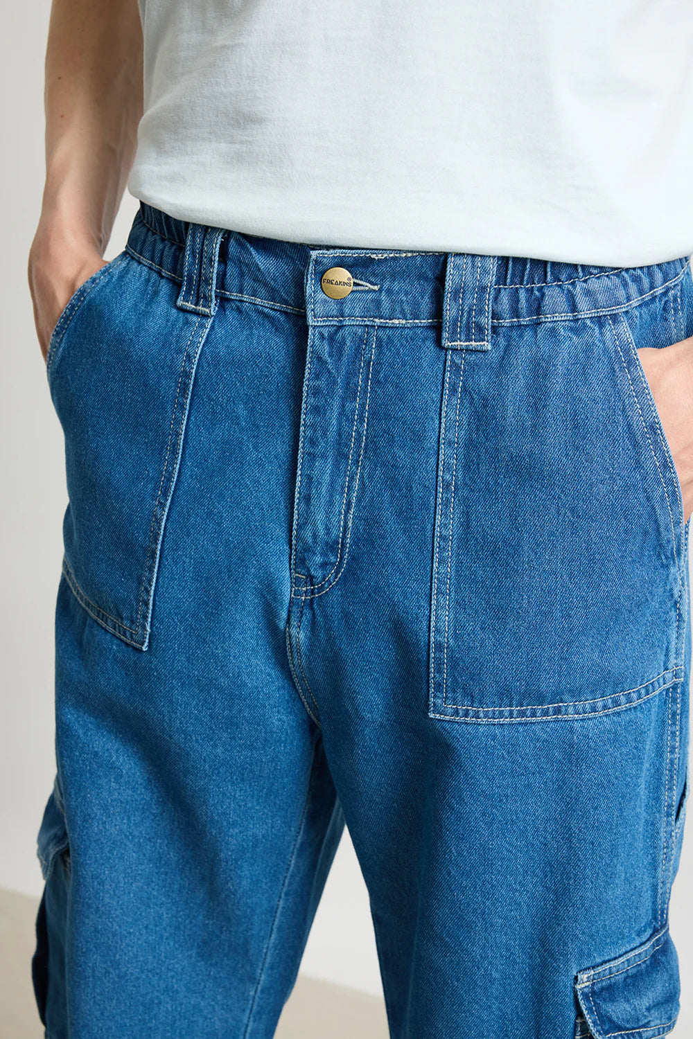 Blue Utility Men’s Baggy Straight Cargo Jeans Comfortable Loose Fit Everyday Denim