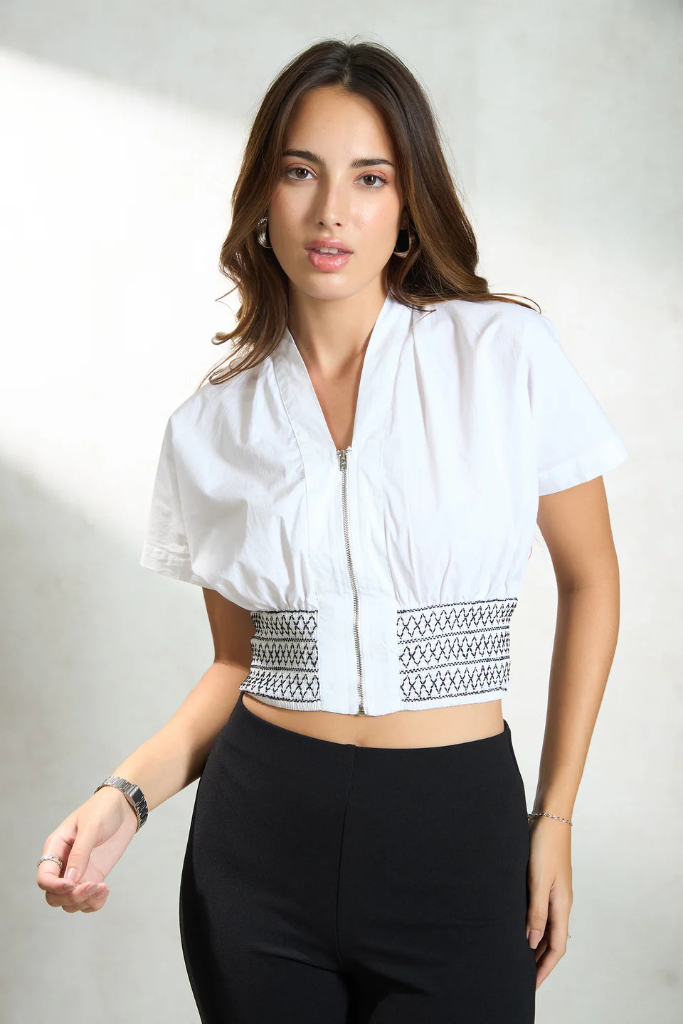 Graceful Women’s Cotton Top with Smocked Waist Detailing for Office, Casual, or Weekend Wear