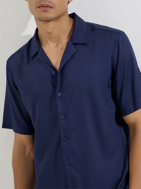 Trendy Navy Solid Relaxed Fit Shirt by Casuals Comfortable Casual Wear for Men’s Lifestyle, Travel and Parties