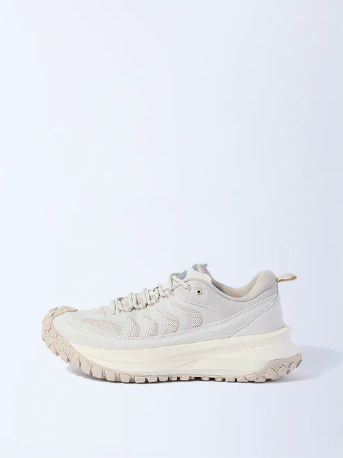 Trendy Beige Knit-Design Lace-Up Sneakers for Men Lightweight Casual and Daily Wear Shoes