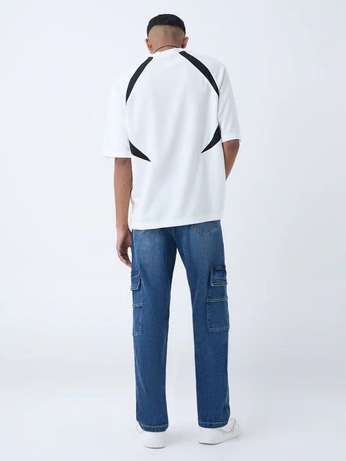 Sleek and Comfortable Dark Blue Mid-Rise Relaxed-Fit Jeans for Men