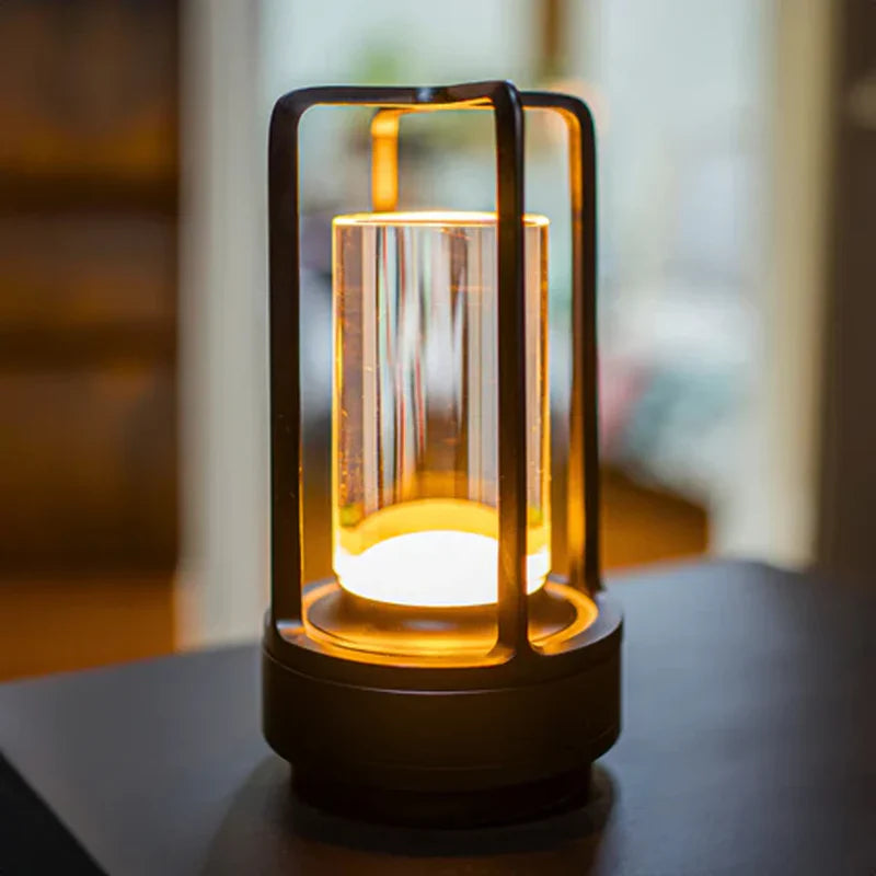 Modern Crystal LED Table Lamp with Touch Control, 3-Color Stepless Dimming, and Rechargeable Cordless Design