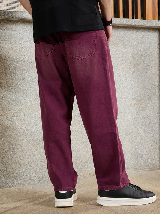 Trendy Casual Loose Fit Maroon Jeans for Men in Stylish Design