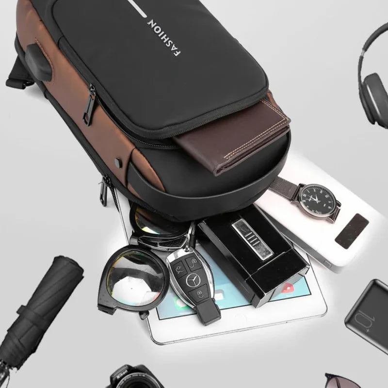 Gadget Chest Bag with Anti-Theft Features, Waterproof Material, TSA Lock, and USB Charging Port