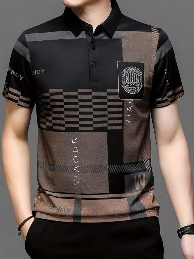 Everyday Wear Men’s Polo T-Shirt in Black with Geometric Print