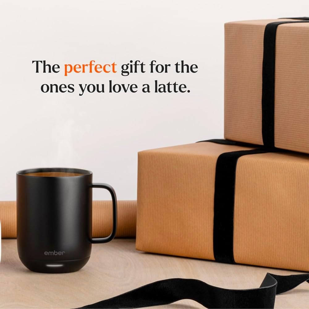 Smart Heated Coffee Mug with App Control, 80-Minute Battery Life, Improved Design, Black