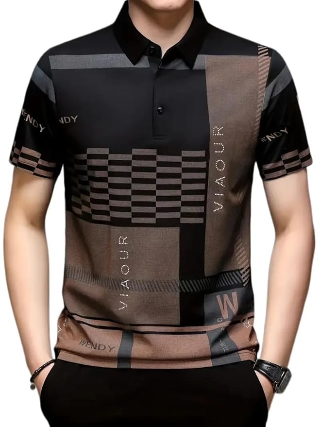 Everyday Wear Men’s Polo T-Shirt in Black with Geometric Print
