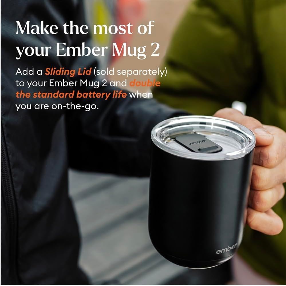 Smart Heated Coffee Mug with App Control, 80-Minute Battery Life, Improved Design, Black