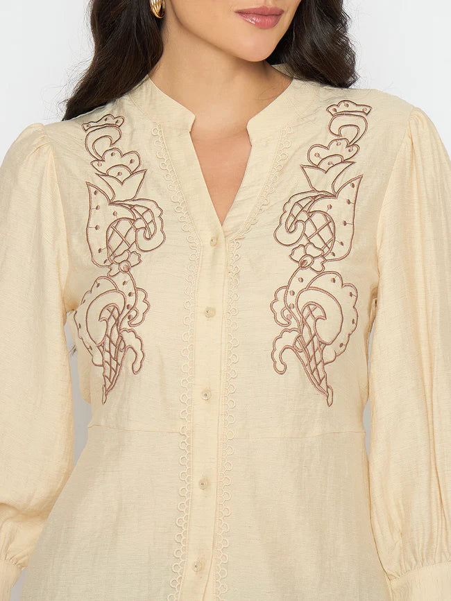 Graceful Beige Top for Women with Embroidered Lace Finish and Feminine Style