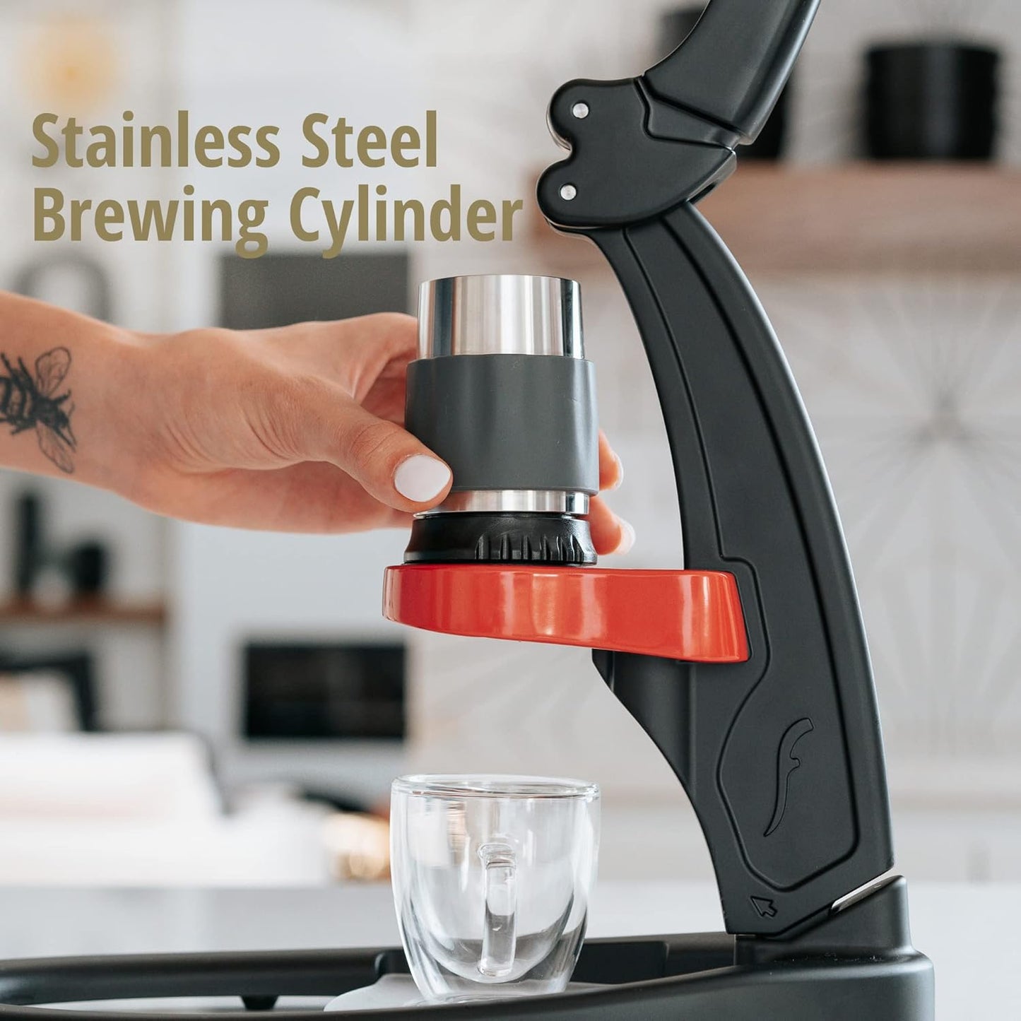 Manual Espresso Machine with Pressure Gauge, Tamper, and Compact Carrying Case, Perfect for Home Use