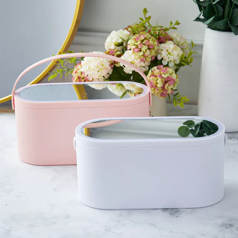 Makeup Storage Case with Detachable LED Mirror, Handle, and USB-C Rechargeable Design
