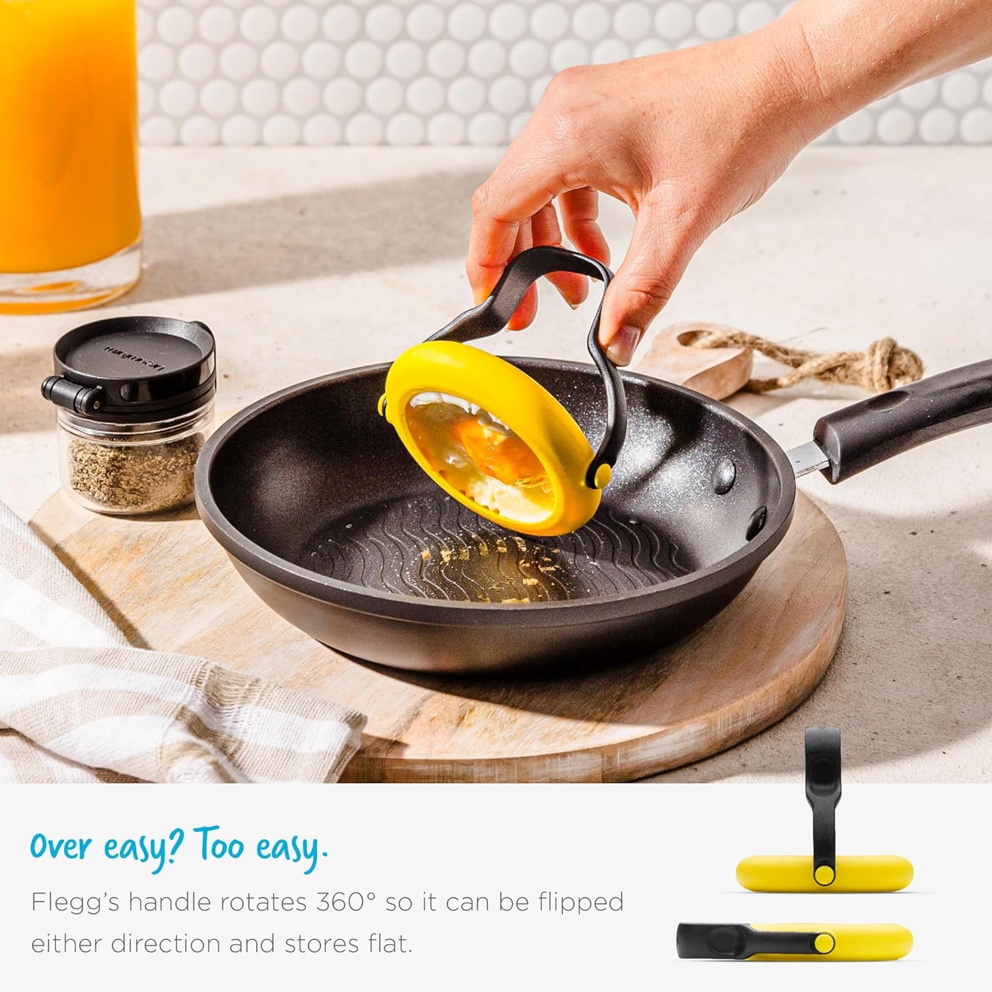 Dreamfarm Flegg 3-in-1 Egg Rings Flippers and Servers Flexible Silicone Non-Stick Safe Set of 2 Yellow/Black