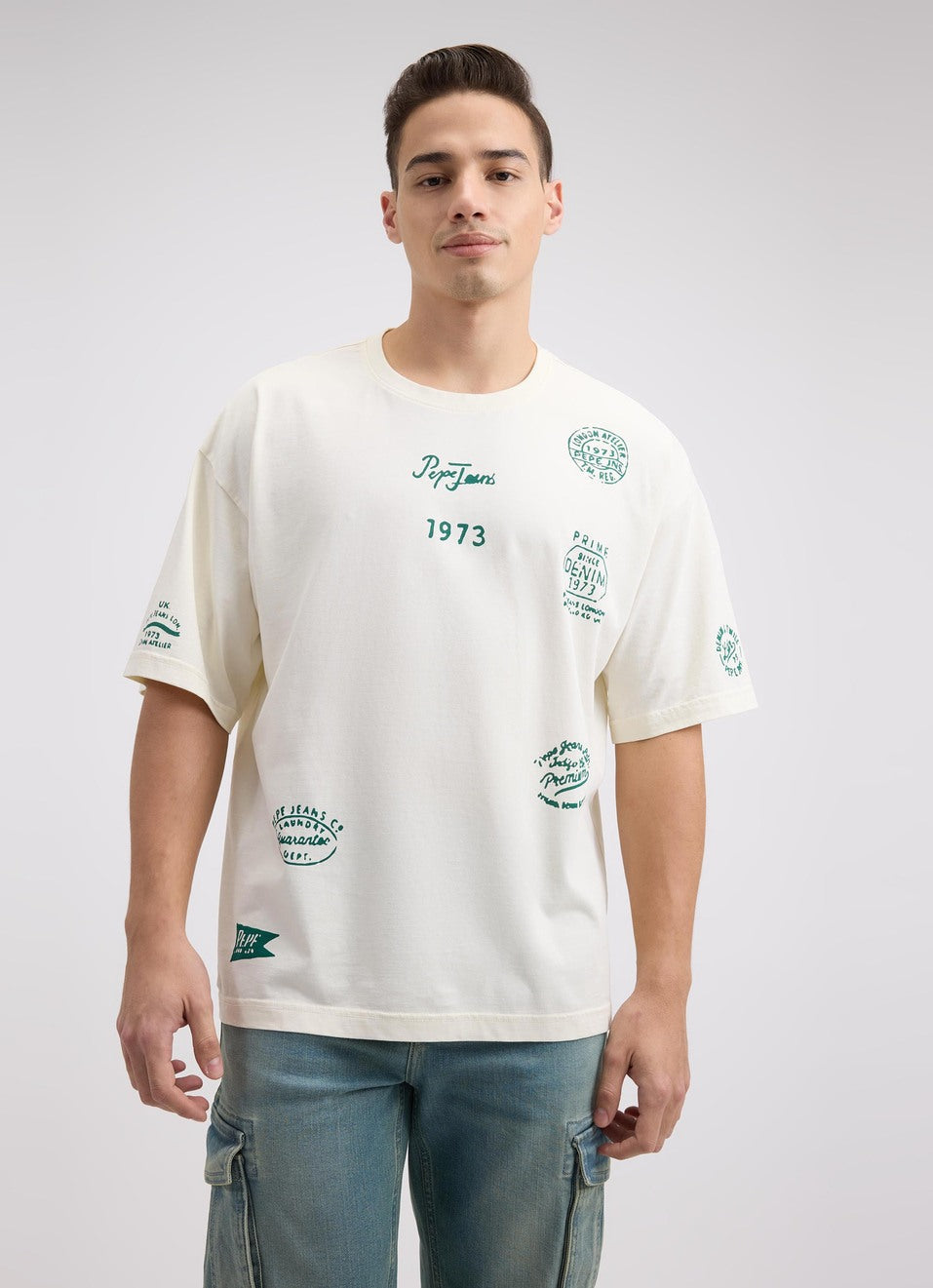Men’s Relaxed Fit Off White Oversized Graphic Print Cotton T-Shirt