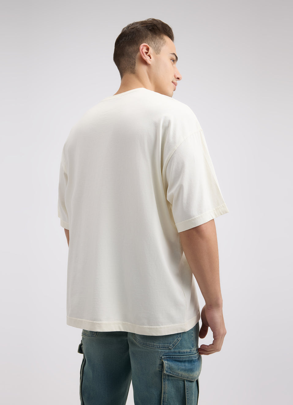 Men’s Relaxed Fit Off White Oversized Graphic Print Cotton T-Shirt