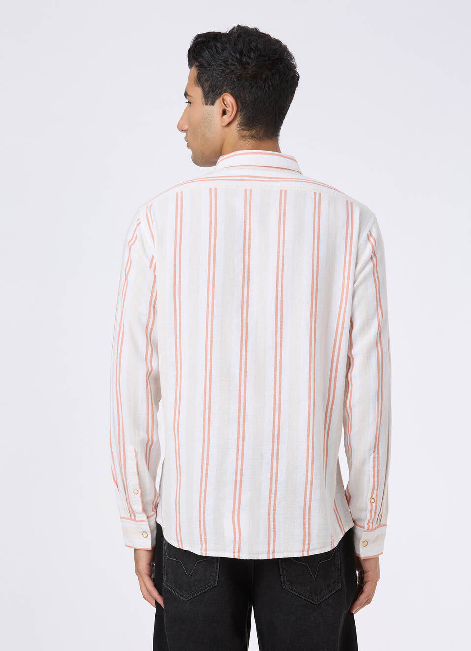 Comfortable Men Natural Beige Stripe Full Sleeve Shirt with Soft Cotton Material