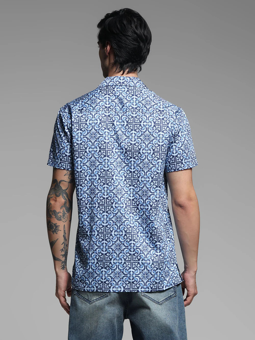 Casual Blue Printed Shirt for Men Perfect for Indoor and Outdoor Wear