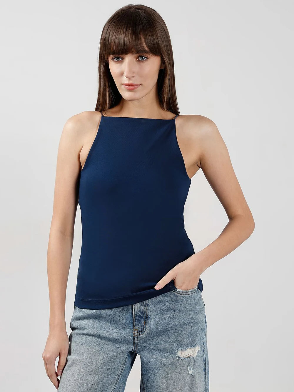 Trendy Blue Incut Fitted Top for Women with Comfortable and Body-Flattering Fit
