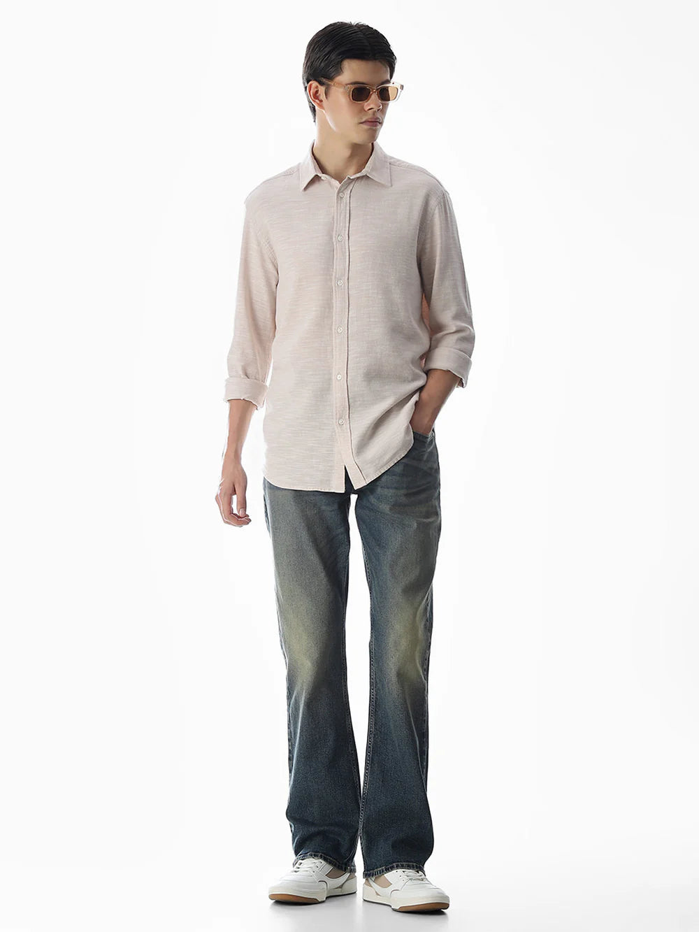 Soft Fabric High-Rise Bootcut Jeans for Men in Washed Cliff Shade