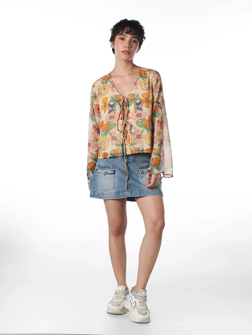 Trendy Women’s Multi-Colour Floral Print Short Sleeve Top