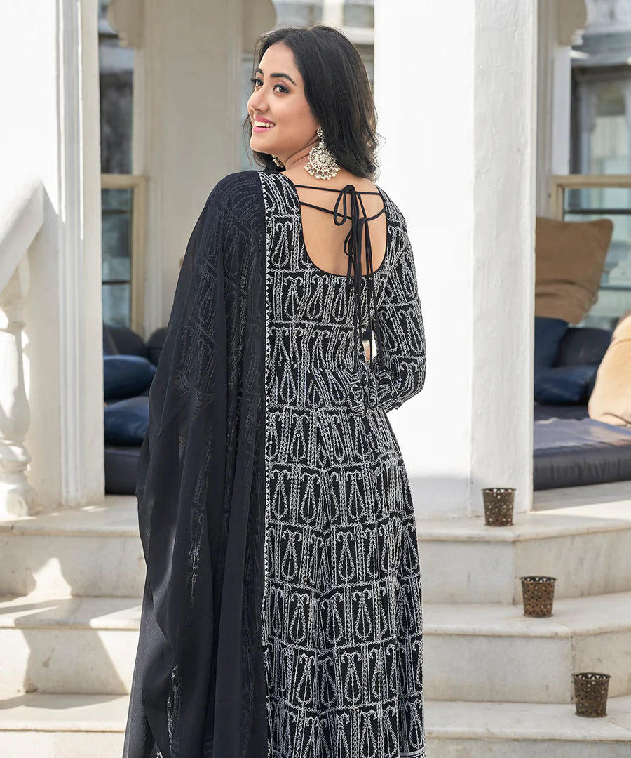 Classic Black Chikankari Straight Kurta Set with Pant and Dupatta for Women Festive Fashio