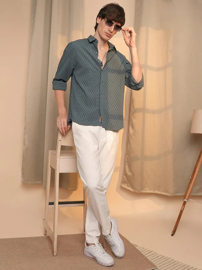 Relaxed Fit Oversized Shirt Made with Honeycomb Patterned Fabric
