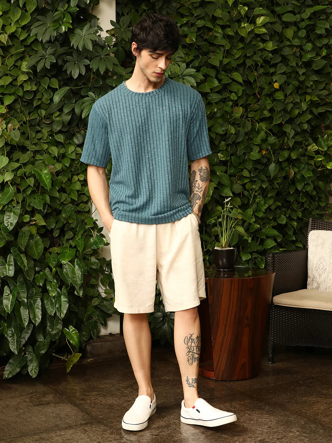Casual Sugarcane Ribbed Oversized T-Shirt for Men with Soft Fabric and Comfortable Fit
