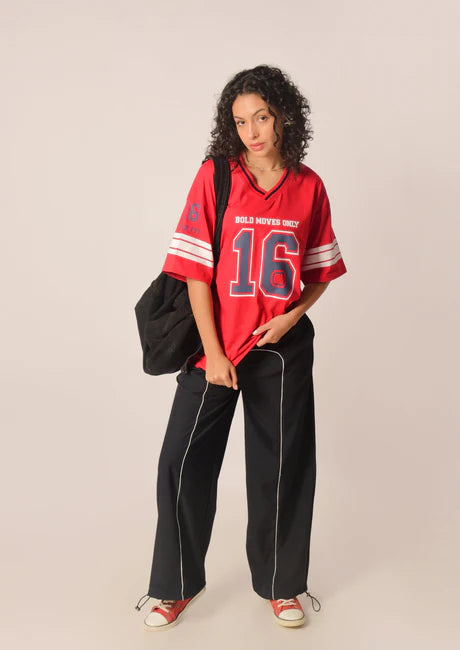 Blue Parachute Pants with Stylish Piping Detailing and Relaxed Comfortable Fit
