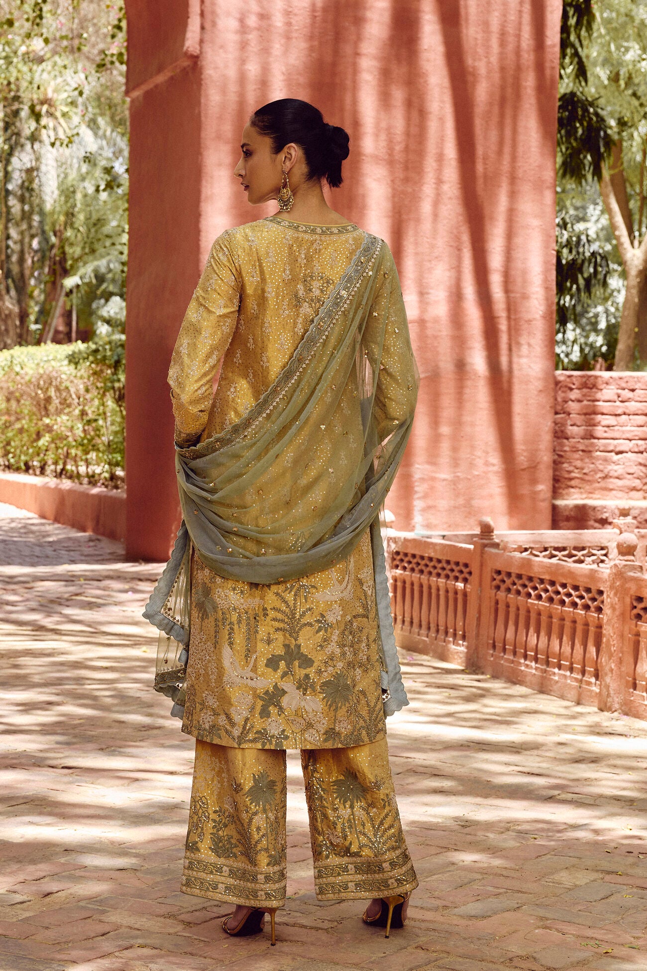 Stylish Gold Embroidered Silk Suit Set with Dupatta for Weddings, Celebrations, and Parties