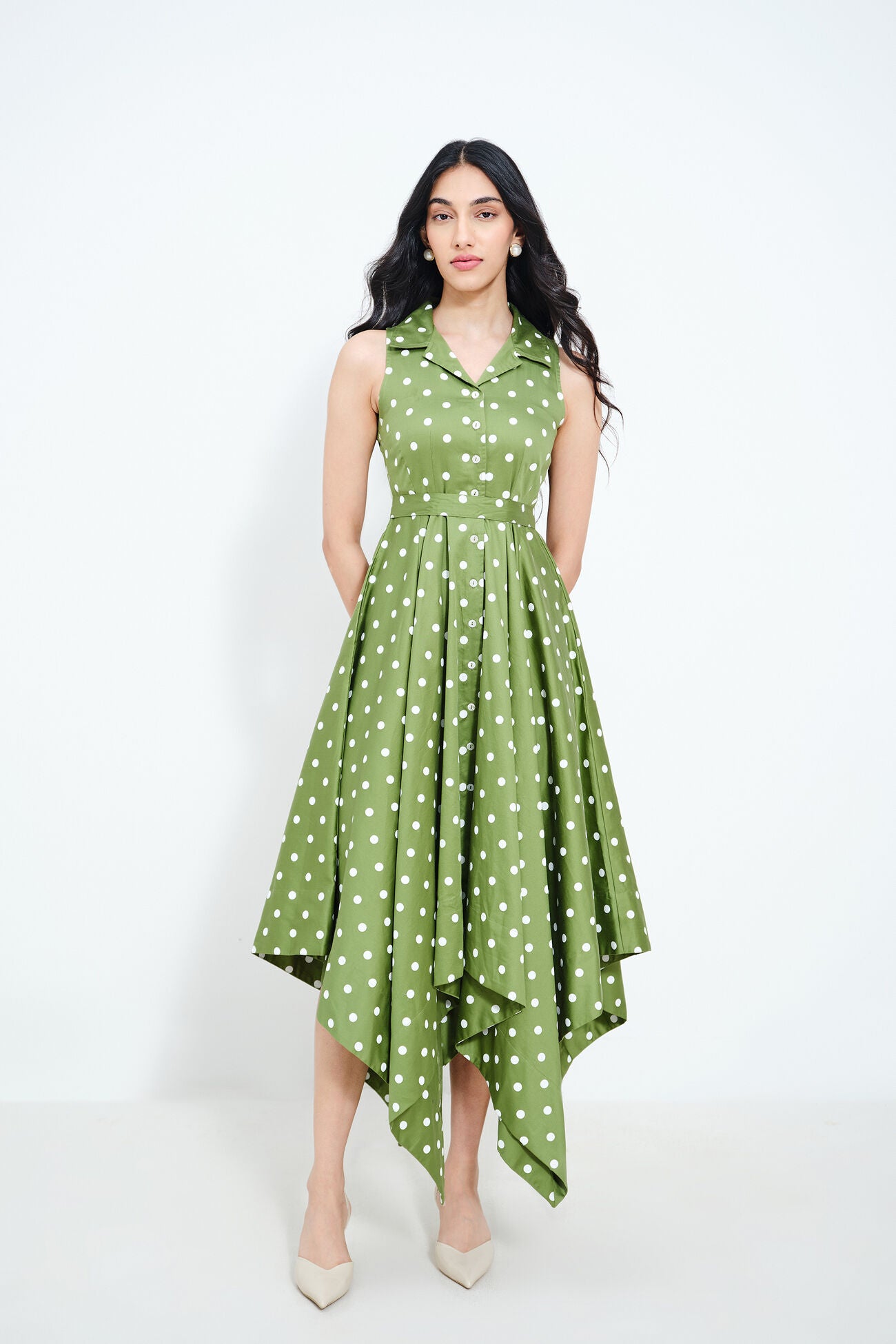 Lightweight Asymmetrical Cotton Dress with Polka Candy Print